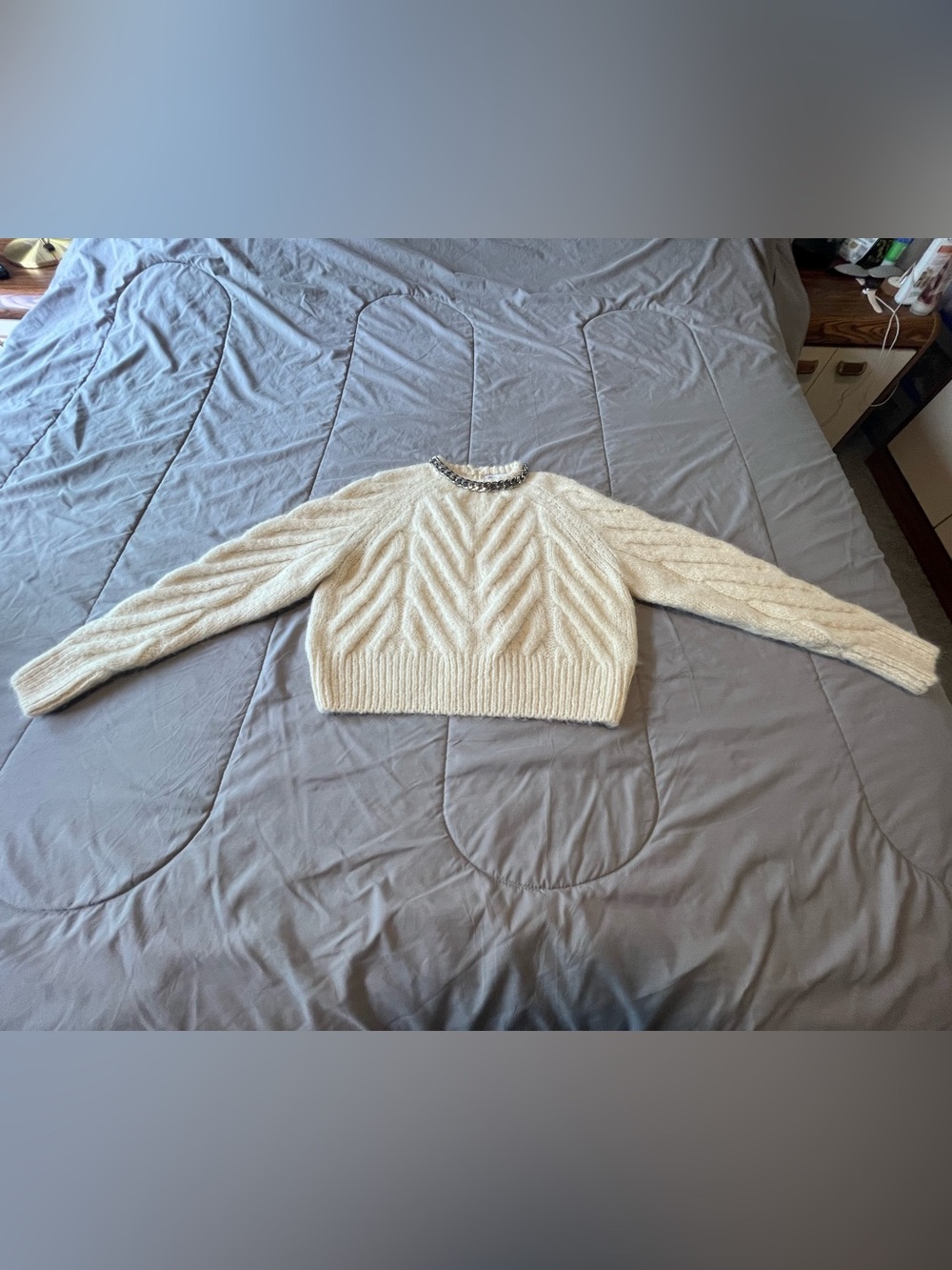 Zara Limited Edition Wool and Alpaca Knit Cropped Sweater with Chain Detail - Picture 8 of 13